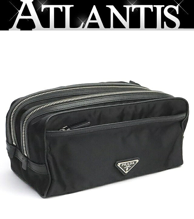 PRADA Triangle Logo Nylon Clutch Bag Black Size ONE SIZE