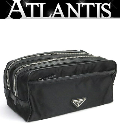 PRADA Triangle Logo Nylon Clutch Bag Black Size ONE SIZE