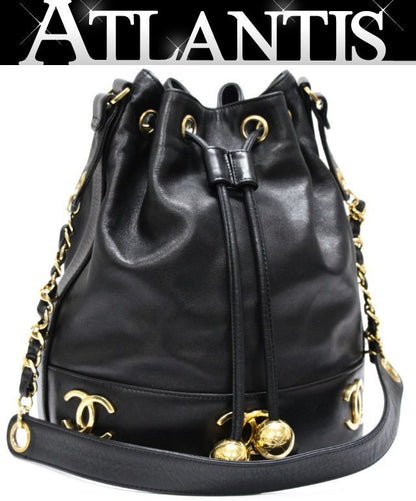 CHANEL Triple Coco Lambskin Bag Black Size ONE SIZE