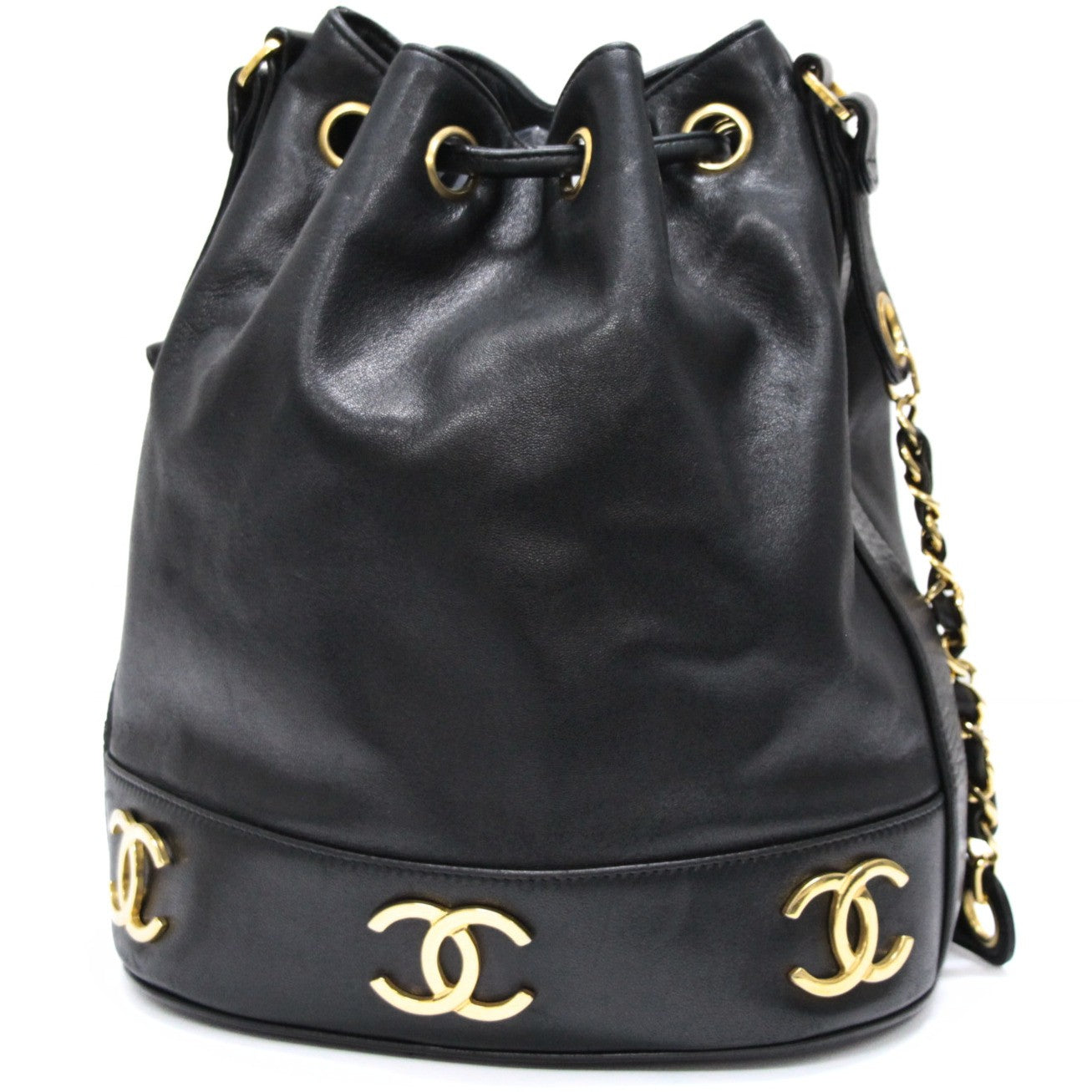 CHANEL Triple Coco Lambskin Bag Black Size ONE SIZE