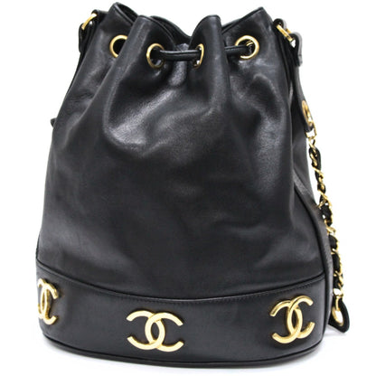 CHANEL Triple Coco Lambskin Bag Black Size ONE SIZE