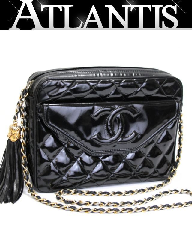 CHANEL Matelasse Fringe Coco Mark Bag Black Size ONE SIZE
