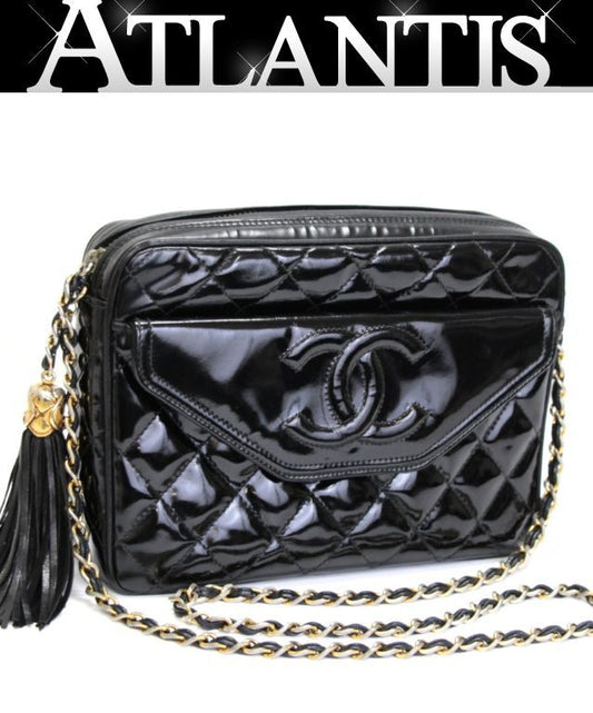 CHANEL Matelasse Fringe Coco Mark Bag Black Size ONE SIZE