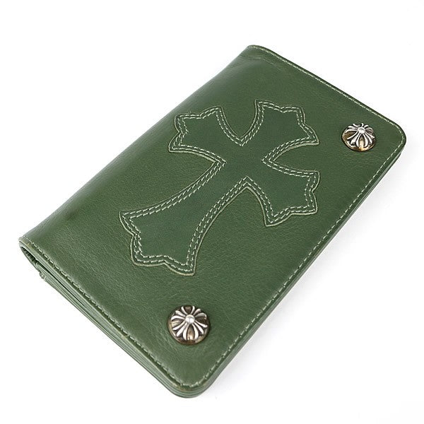 CHROME HEARTS 1ZIP Cross Patch Wallet Green Size ONE SIZE