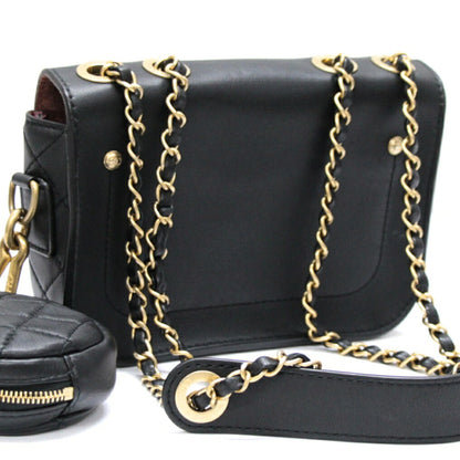 CHANEL Matelasse Leather Chain Bag Black Size ONE SIZE