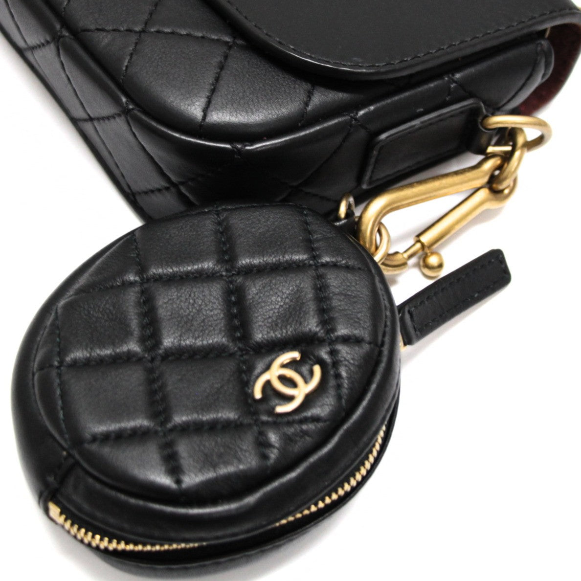 CHANEL Matelasse Leather Chain Bag Black Size ONE SIZE