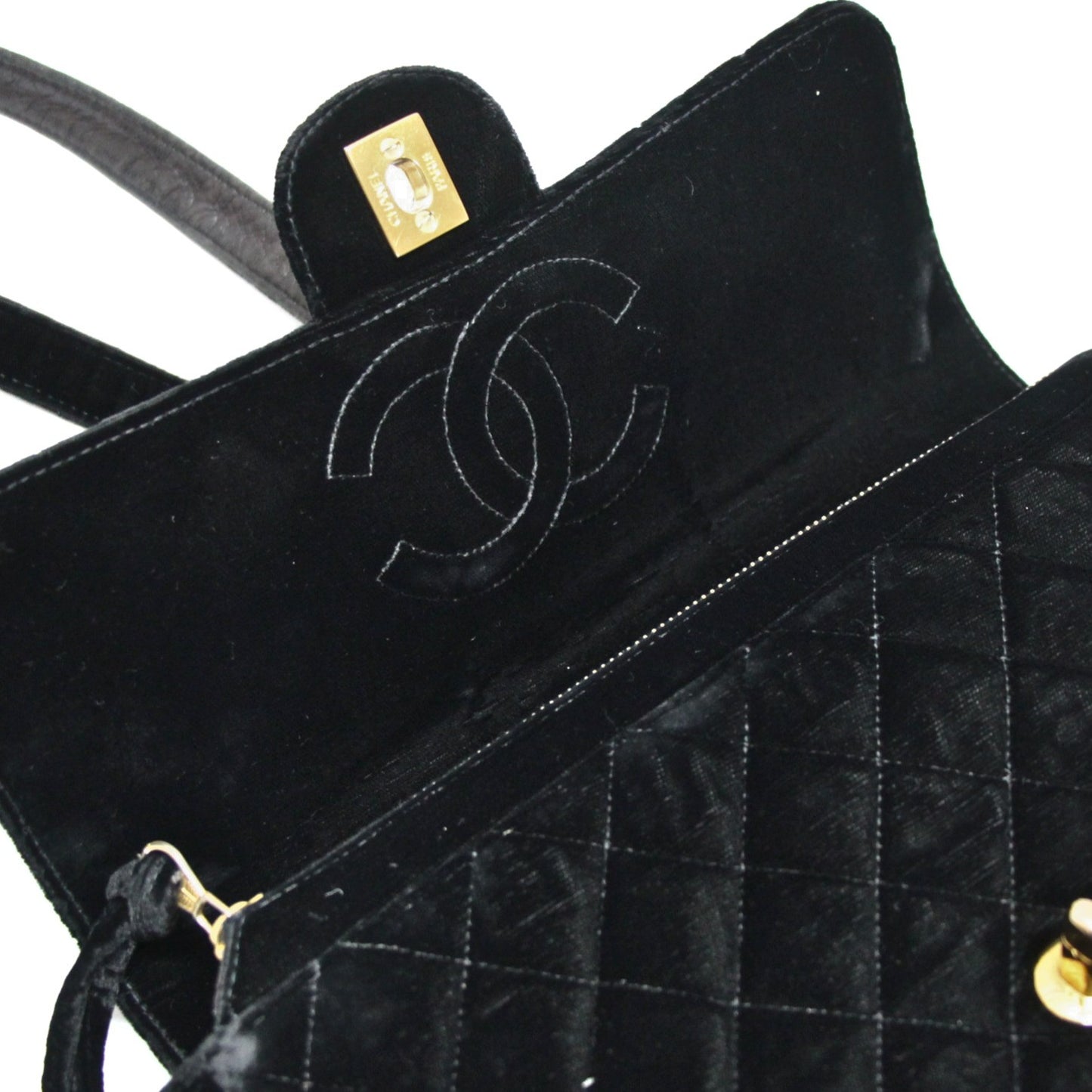 CHANEL Matelasse Velour Black Backpack Size ONE SIZE