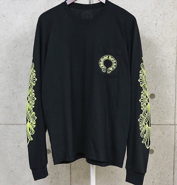 CHROME HEARTS Horseshoe Print Pocket Long Sleeve Tee Black Size L