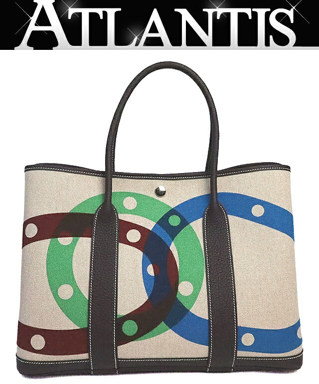 HERMES Garden Party 36 Toile H Rouge Sellier Handbag Size ONE SIZE