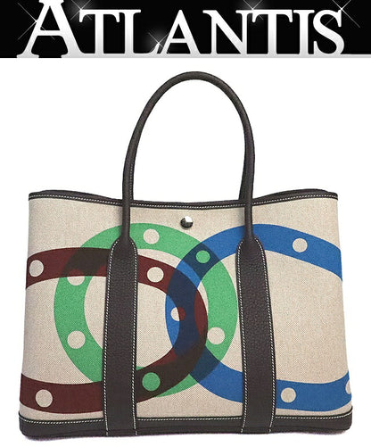 HERMES Garden Party 36 Toile H Rouge Sellier Handbag Size ONE SIZE