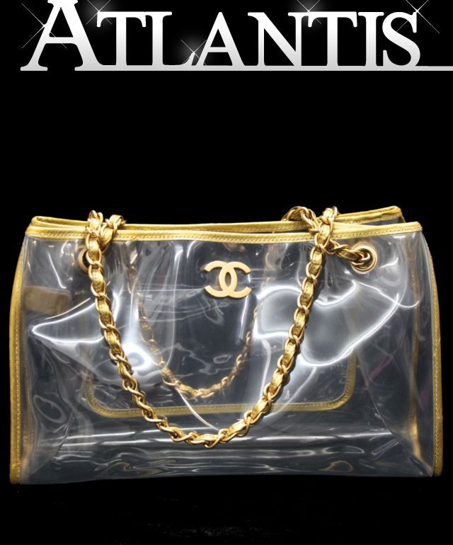 CHANEL Coco Mark Clear Vinyl Leather Tote Bag Size ONE SIZE