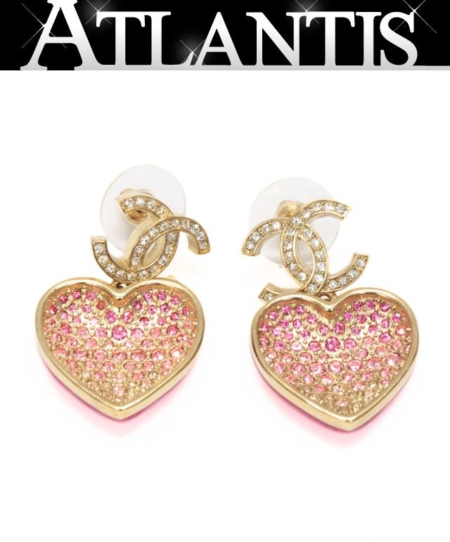 CHANEL Coco Mark Heart Earrings Pink Size ONE SIZE