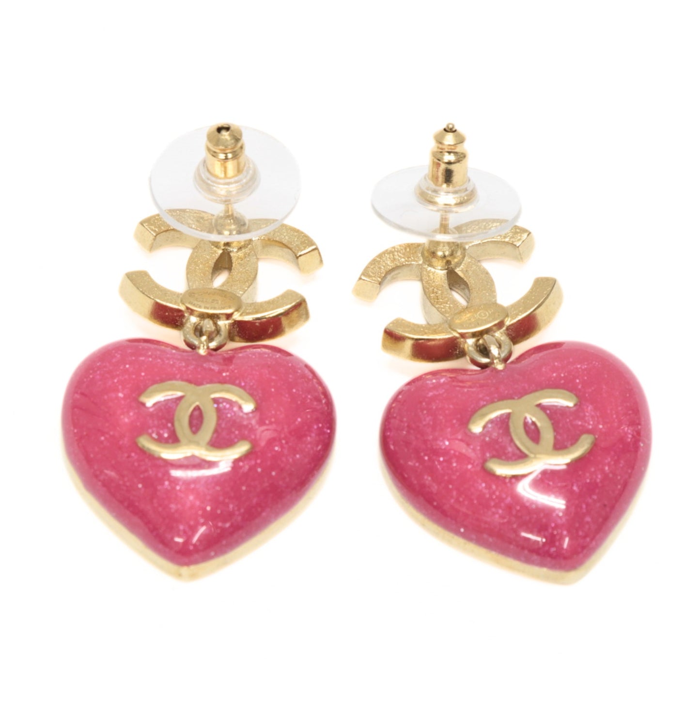 CHANEL Coco Mark Heart Earrings Pink Size ONE SIZE