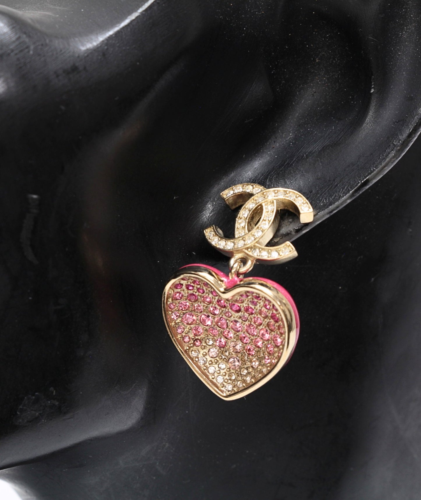 CHANEL Coco Mark Heart Earrings Pink Size ONE SIZE