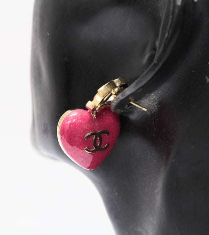 CHANEL Coco Mark Heart Earrings Pink Size ONE SIZE