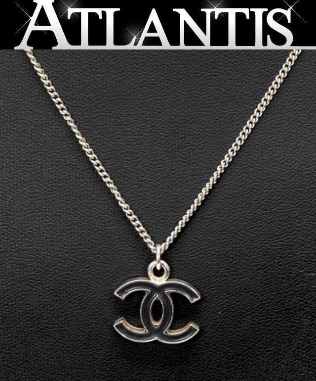 CHANEL Coco Mark Reversible Necklace Black Size ONE SIZE