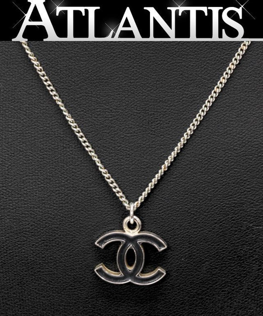 CHANEL Coco Mark Reversible Necklace Black Size ONE SIZE