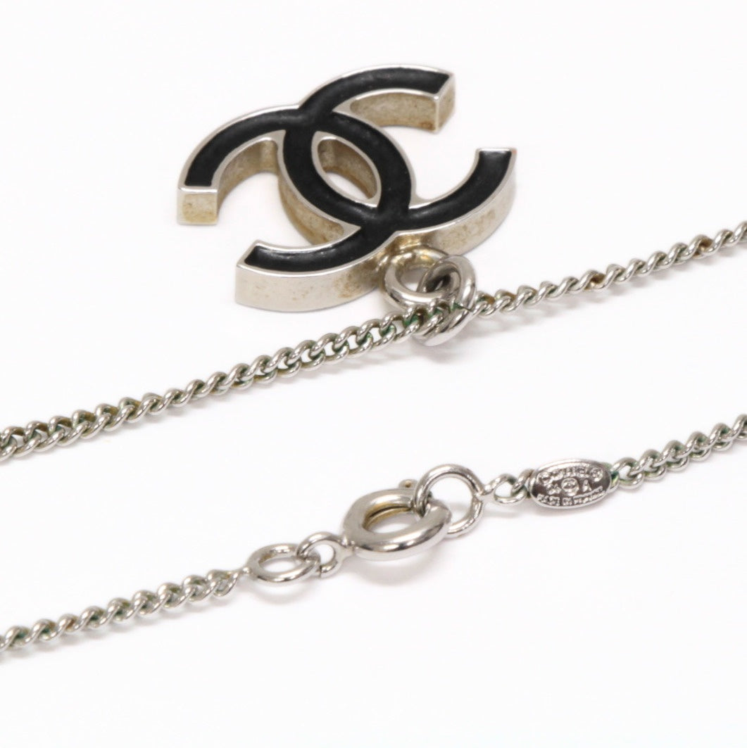 CHANEL Coco Mark Reversible Necklace Black Size ONE SIZE