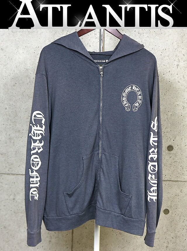 CHROME HEARTS Old T-Bar Horseshoe Zip Hoodie Gray Size XL