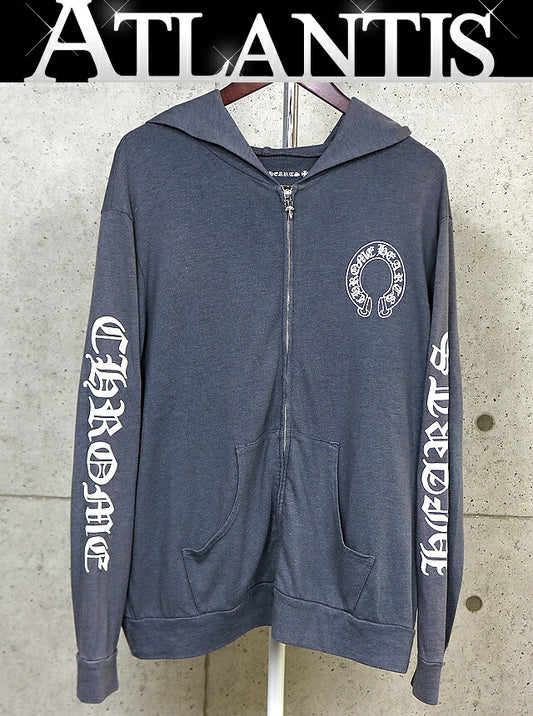 CHROME HEARTS Old T-Bar Horseshoe Zip Hoodie Gray Size XL