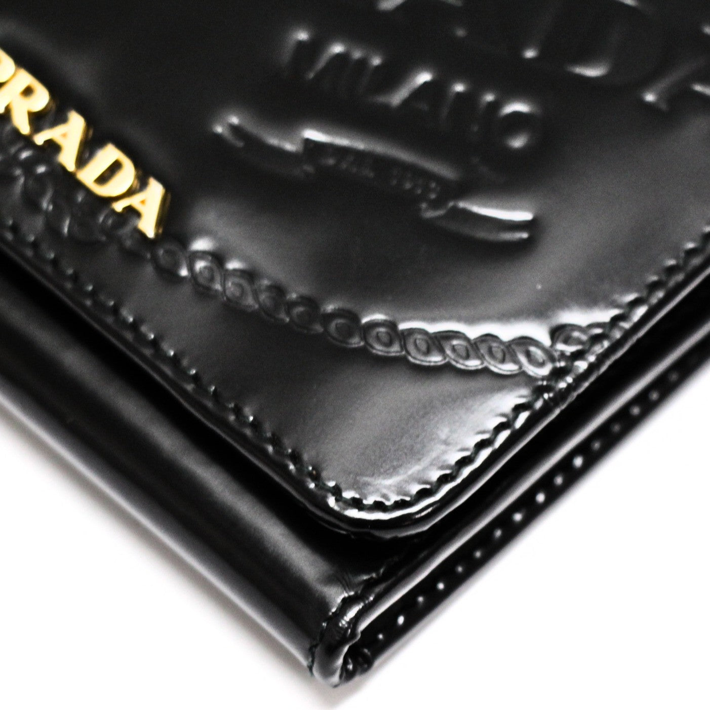 PRADA Compact Glossy Calf Leather Wallet Black Size ONE SIZE