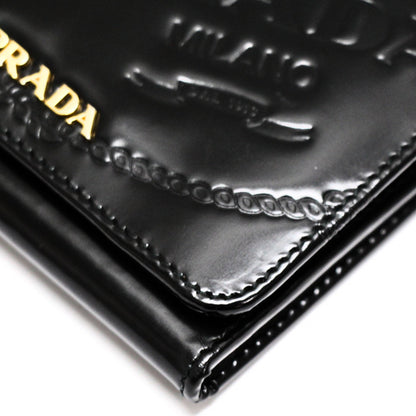 PRADA Compact Glossy Calf Leather Wallet Black Size ONE SIZE