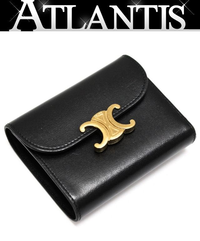 CELINE Triomphe Small Calf Wallet Black Size ONE SIZE