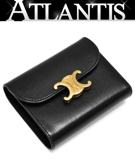 CELINE Triomphe Small Calf Wallet Black Size ONE SIZE