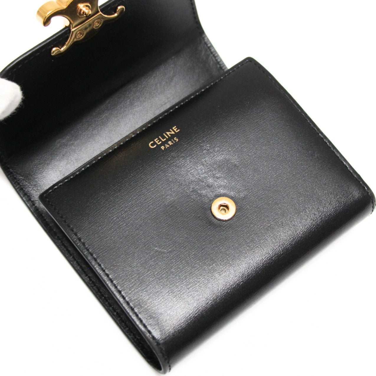 CELINE Triomphe Small Calf Wallet Black Size ONE SIZE