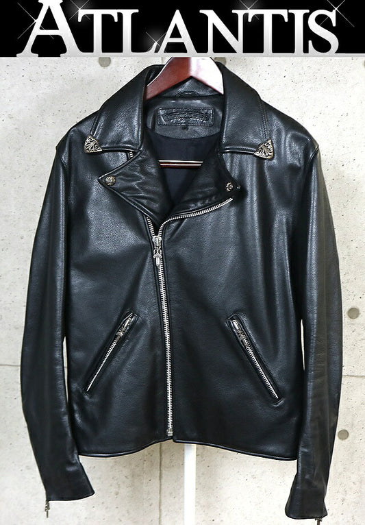 CHROME HEARTS Basic Moto Leather Riders Jacket Black Size M