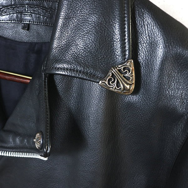 CHROME HEARTS Basic Moto Leather Riders Jacket Black Size M
