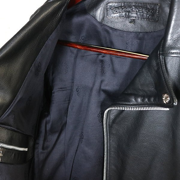 CHROME HEARTS Basic Moto Leather Riders Jacket Black Size M