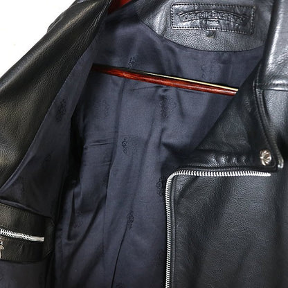 CHROME HEARTS Basic Moto Leather Riders Jacket Black Size M