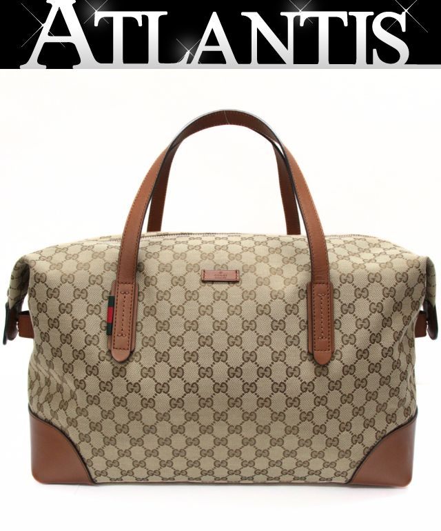 GUCCI GG Canvas Leather Boston Bag Beige Size ONE SIZE