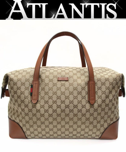GUCCI GG Canvas Leather Boston Bag Beige Size ONE SIZE