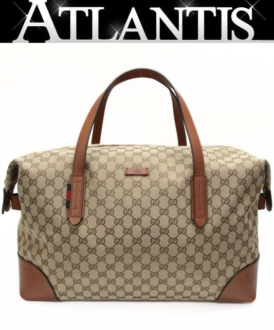 GUCCI GG Canvas Leather Boston Bag Beige Size ONE SIZE