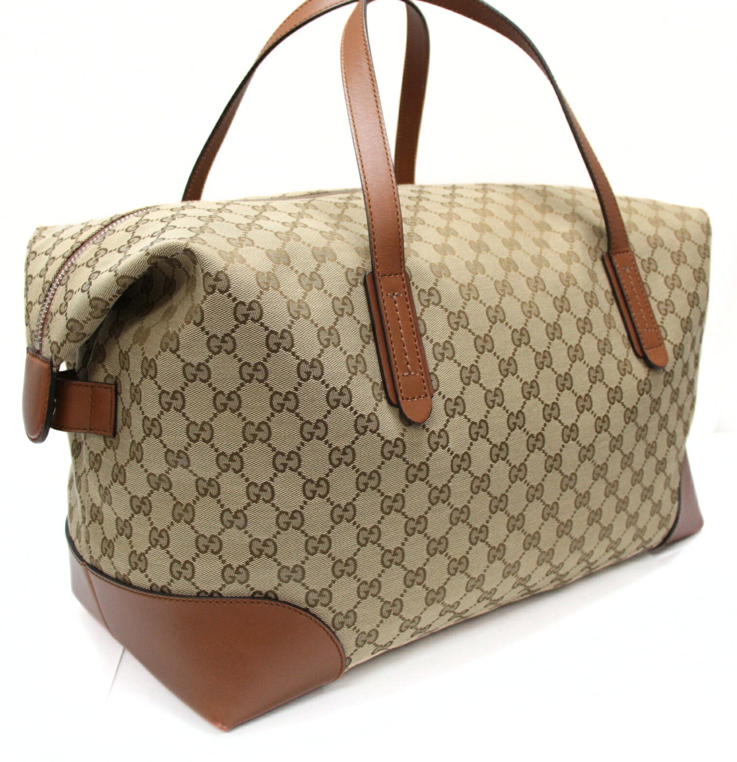 GUCCI GG Canvas Leather Boston Bag Beige Size ONE SIZE
