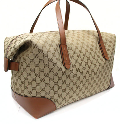 GUCCI GG Canvas Leather Boston Bag Beige Size ONE SIZE