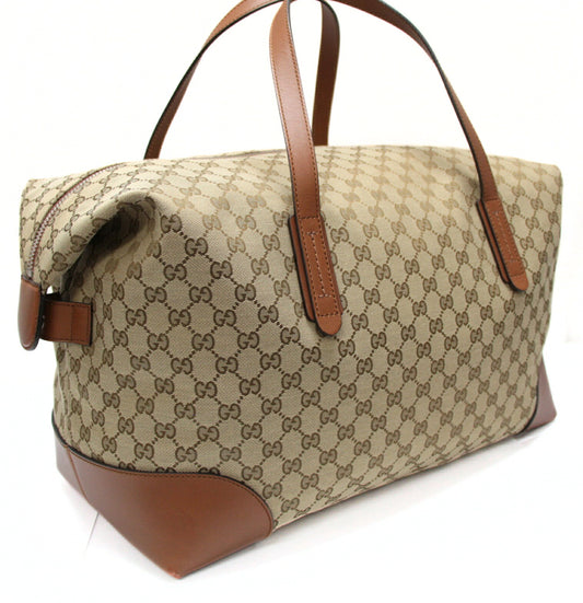 GUCCI GG Canvas Leather Boston Bag Beige Size ONE SIZE