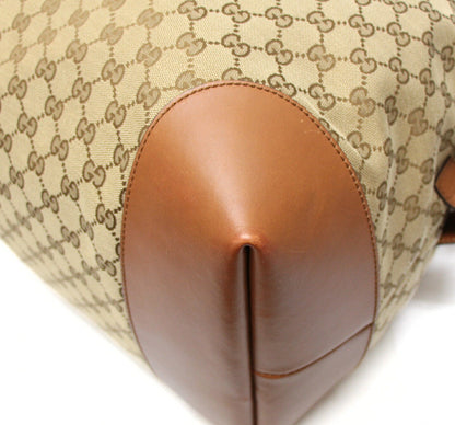 GUCCI GG Canvas Leather Boston Bag Beige Size ONE SIZE