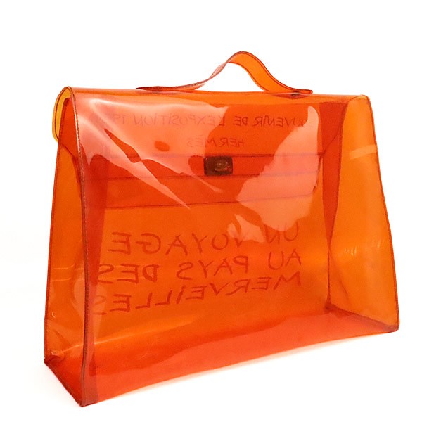 HERMES Vinyl Kelly Orange Handbag Size ONE SIZE