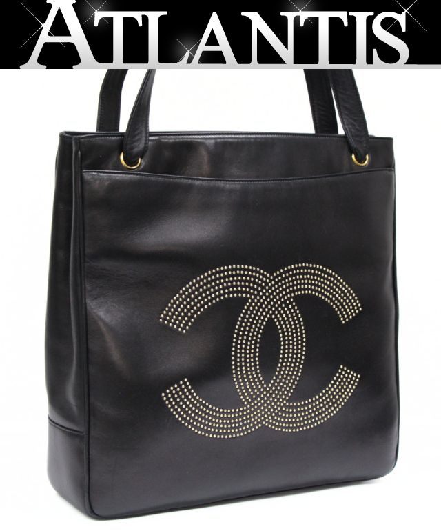 CHANEL Studded Coco Leather Tote Bag Black Size ONE SIZE
