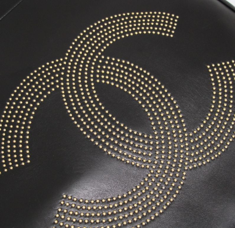 CHANEL Studded Coco Leather Tote Bag Black Size ONE SIZE
