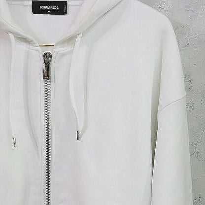 DSQUARED D2 Zip Herca Sleeve Logo Hoodie White Size XS