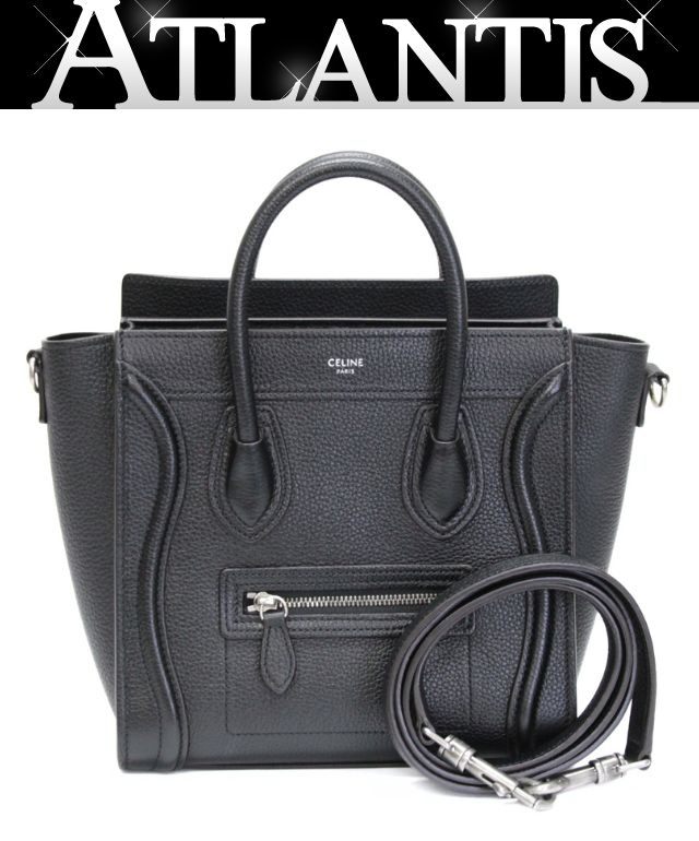CELINE Luggage Nano Shopper Leather Bag Black Size ONE SIZE