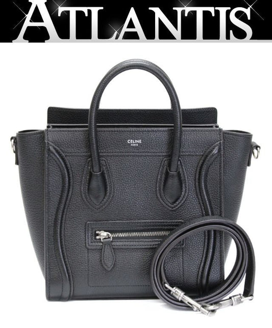 CELINE Luggage Nano Shopper Leather Bag Black Size ONE SIZE