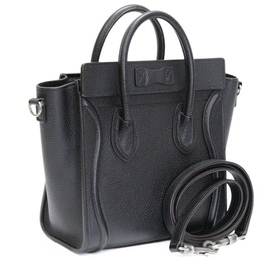 CELINE Luggage Nano Shopper Leather Bag Black Size ONE SIZE