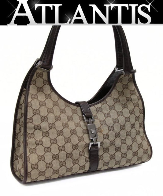GUCCI Jackie Canvas Leather Handbag Brown Size ONE SIZE
