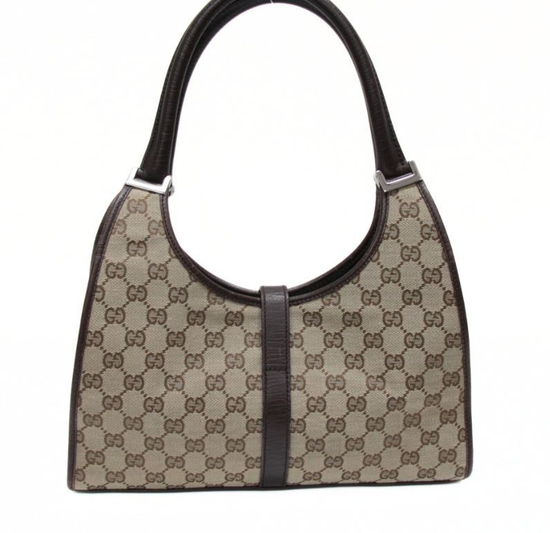 GUCCI Jackie Canvas Leather Handbag Brown Size ONE SIZE