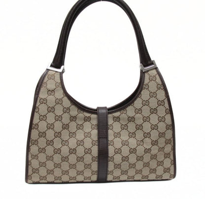GUCCI Jackie Canvas Leather Handbag Brown Size ONE SIZE